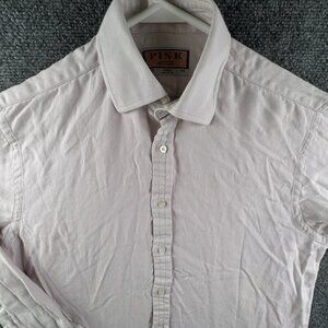 Thomas Pink Long Sleeve Button Up Shirt Men Pink Size 15 Cotton Adult Woven